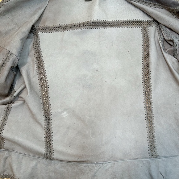 J. Jill Brown Leather & Crochet Button Up Shirt - Picture 6 of 9